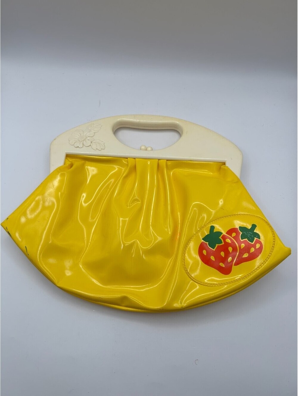 Vintage 1980s Fisher-Price My First Purse #7930 Yellow Vinyl Strawberry Play